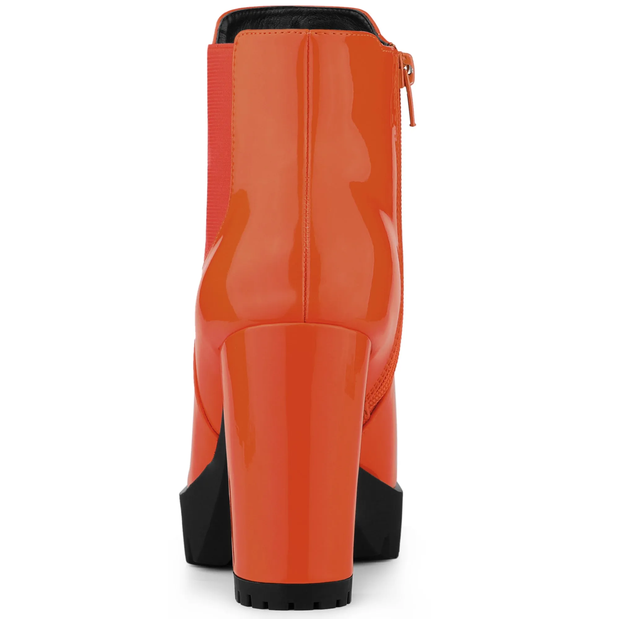 Round Toe Zipper Block Heel Platform Ankle Boots