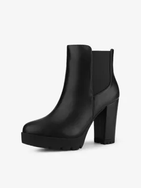 Round Toe Zipper Block Heel Platform Ankle Boots