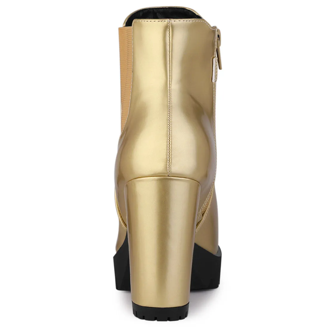 Round Toe Zipper Block Heel Platform Ankle Boots