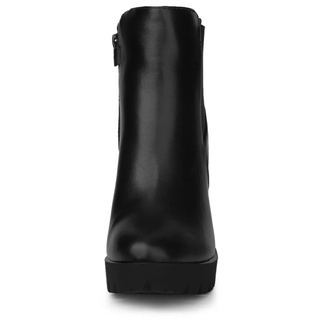 Round Toe Zipper Block Heel Platform Ankle Boots