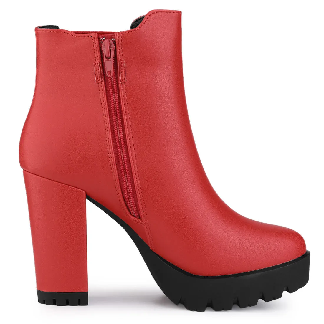 Round Toe Zipper Block Heel Platform Ankle Boots