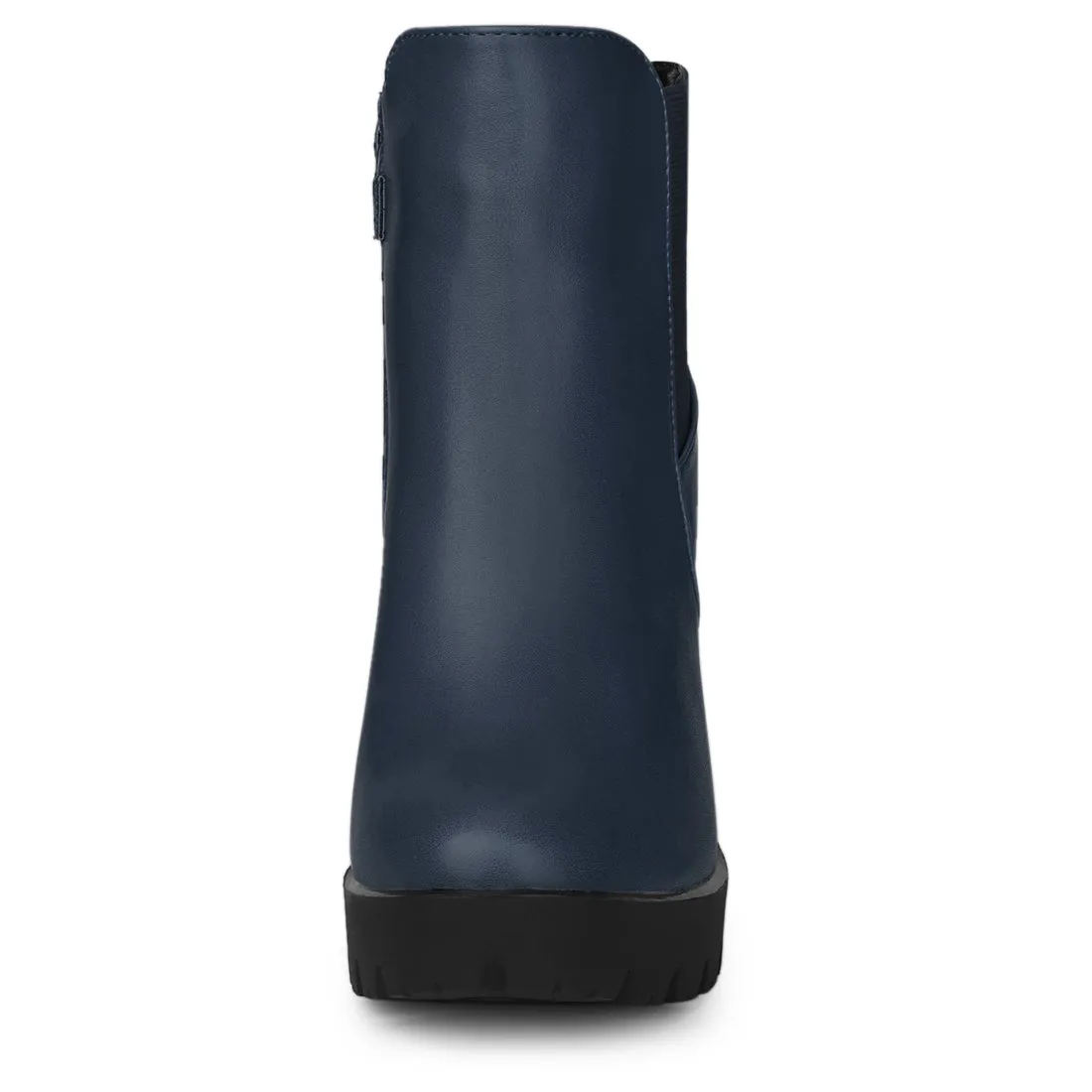 Round Toe Zipper Block Heel Platform Ankle Boots