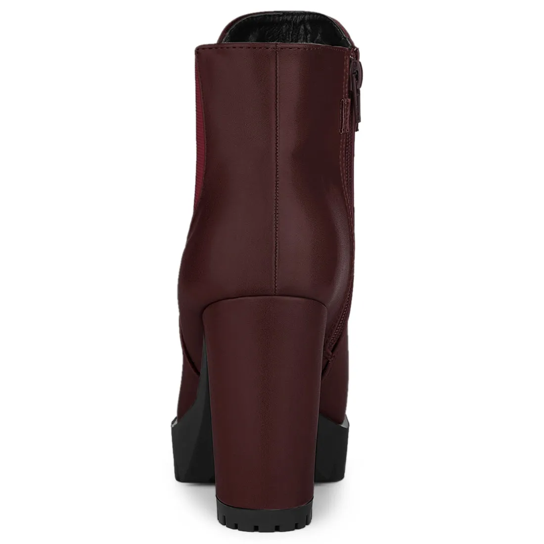 Round Toe Zipper Block Heel Platform Ankle Boots