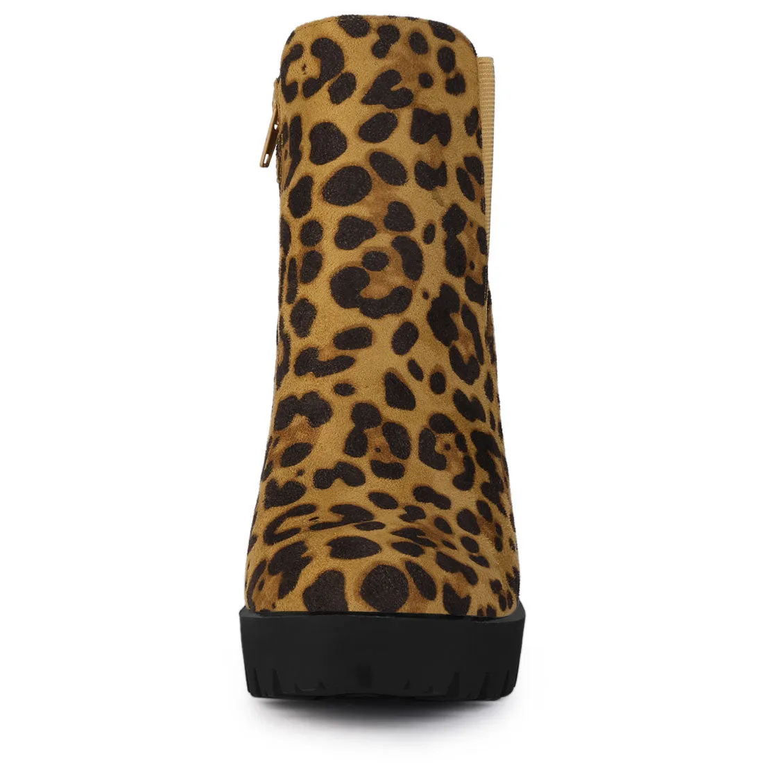 Round Toe Zipper Block Heel Platform Ankle Boots