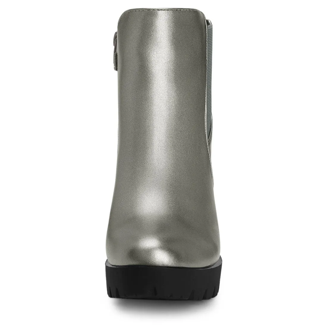 Round Toe Zipper Block Heel Platform Ankle Boots