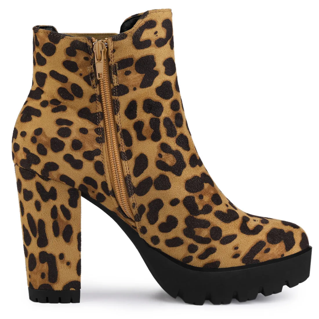 Round Toe Zipper Block Heel Platform Ankle Boots