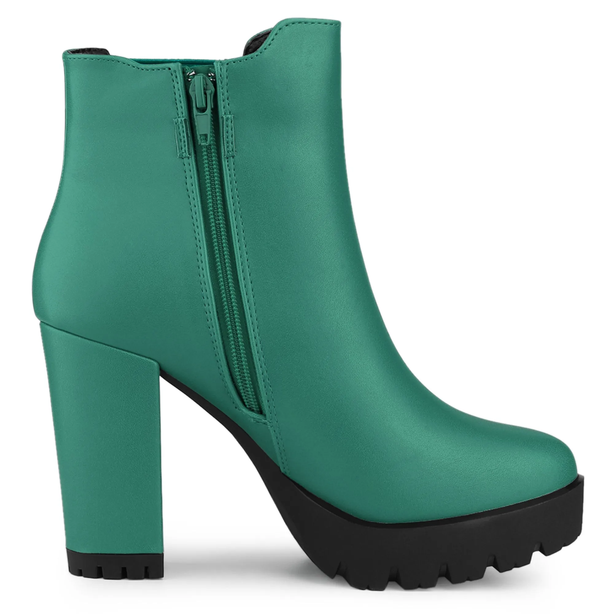 Round Toe Zipper Block Heel Platform Ankle Boots