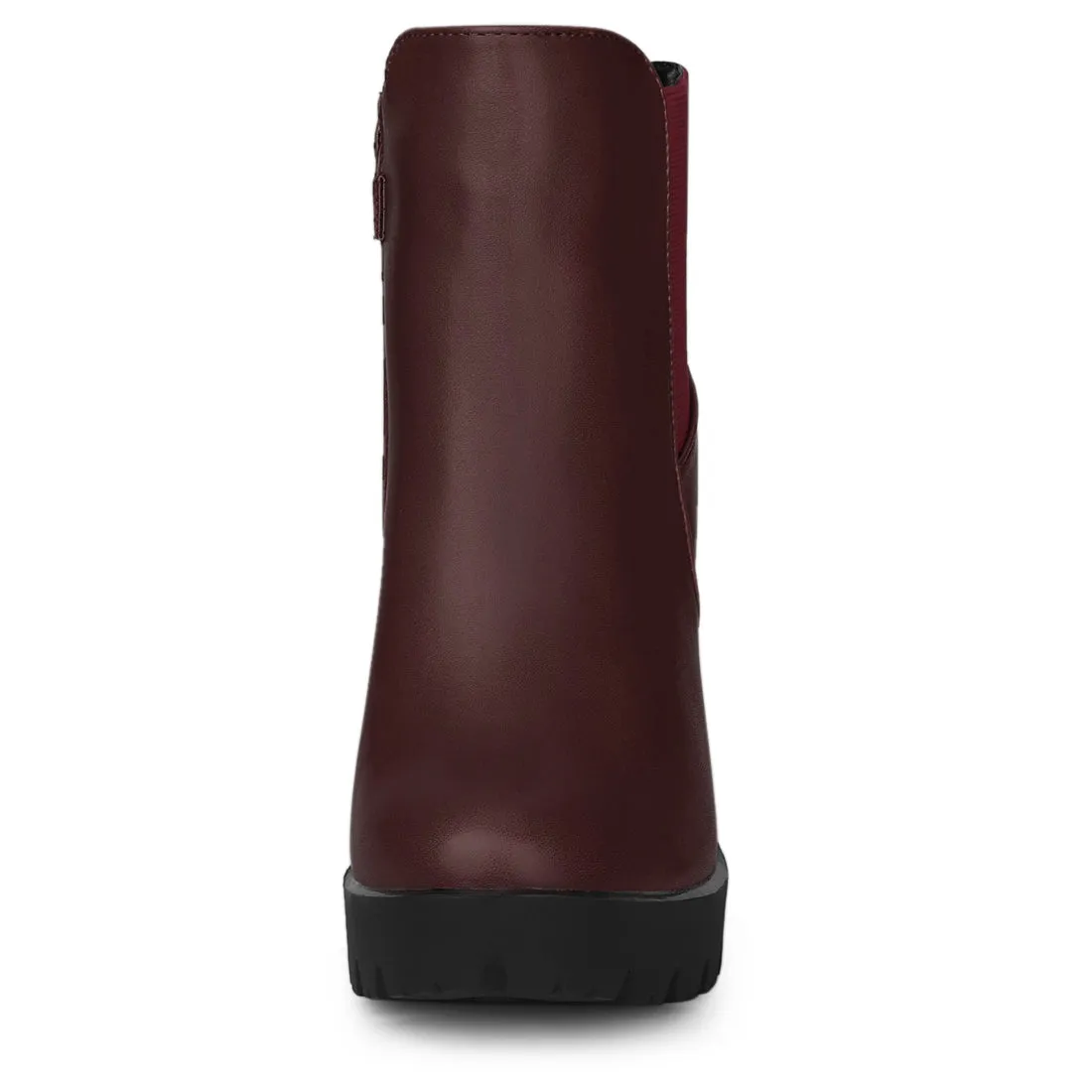 Round Toe Zipper Block Heel Platform Ankle Boots