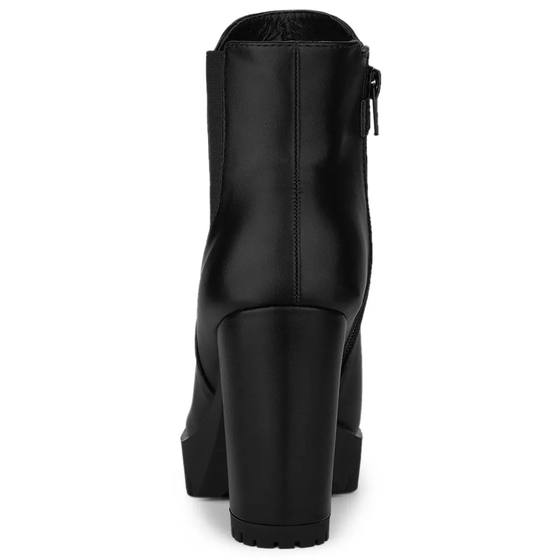 Round Toe Zipper Block Heel Platform Ankle Boots