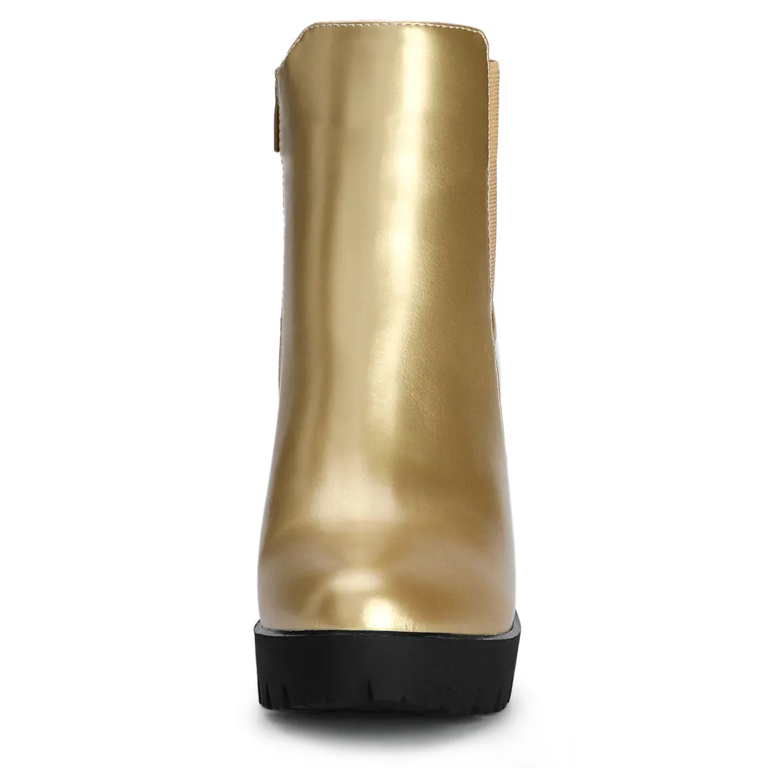 Round Toe Zipper Block Heel Platform Ankle Boots
