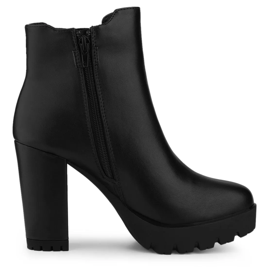 Round Toe Zipper Block Heel Platform Ankle Boots