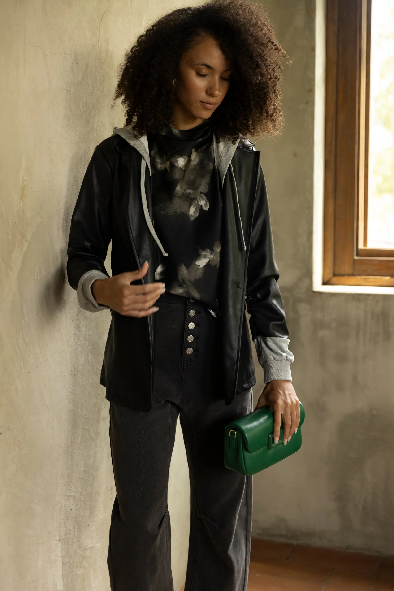 SALE - Wells Hooded Faux Leather Blazer