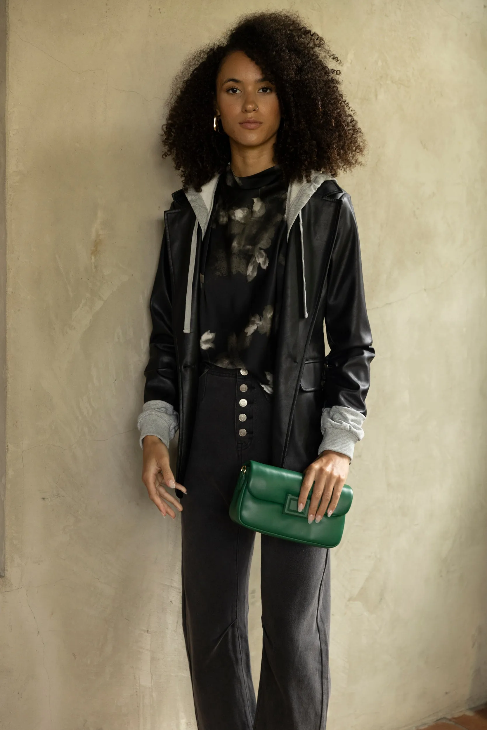 SALE - Wells Hooded Faux Leather Blazer
