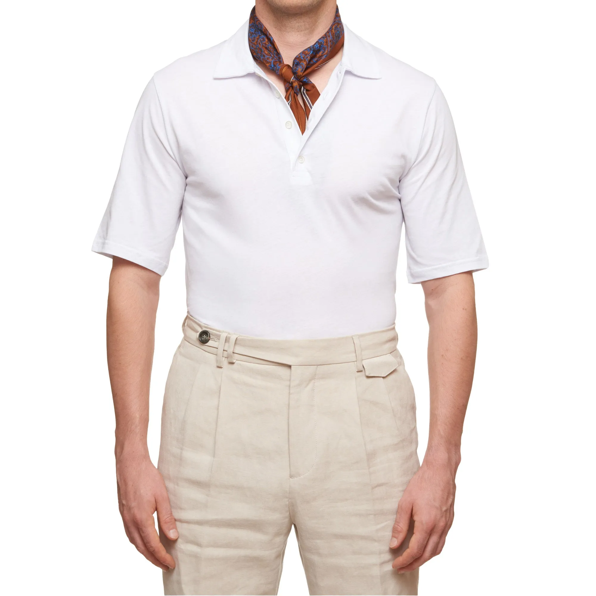 SARTORIO Napoli by KITON White Cotton Jersey Short Sleeve Polo Shirt NEW