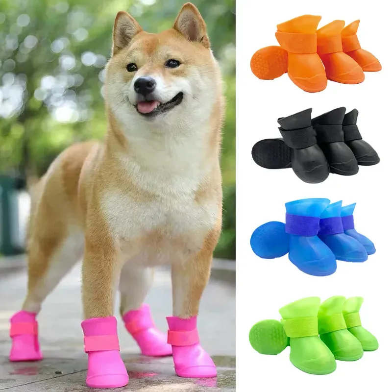 Sepo - 4Pcs Pet WaterProof Anti-slip Rain Rubber Boot
