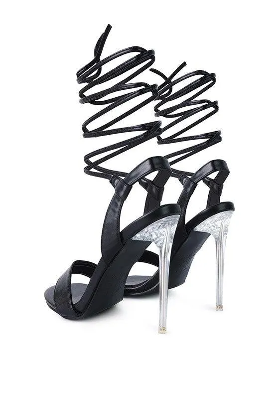 Sheeny Clear Stiletto Lace Up Sandal