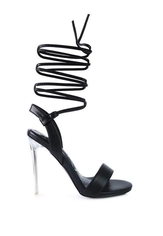 Sheeny Clear Stiletto Lace Up Sandal