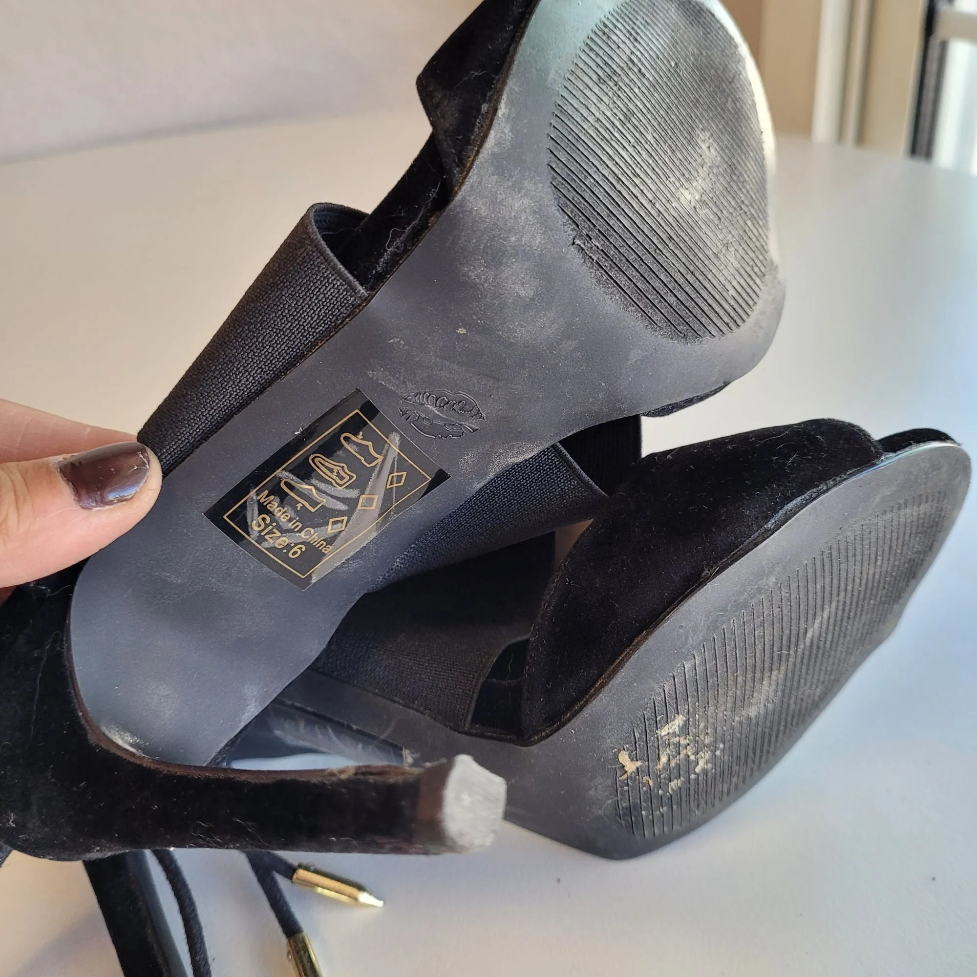 Shoe Republic LA Women's Size 6 Black Faux Suede Open Toes Stiletto Heels