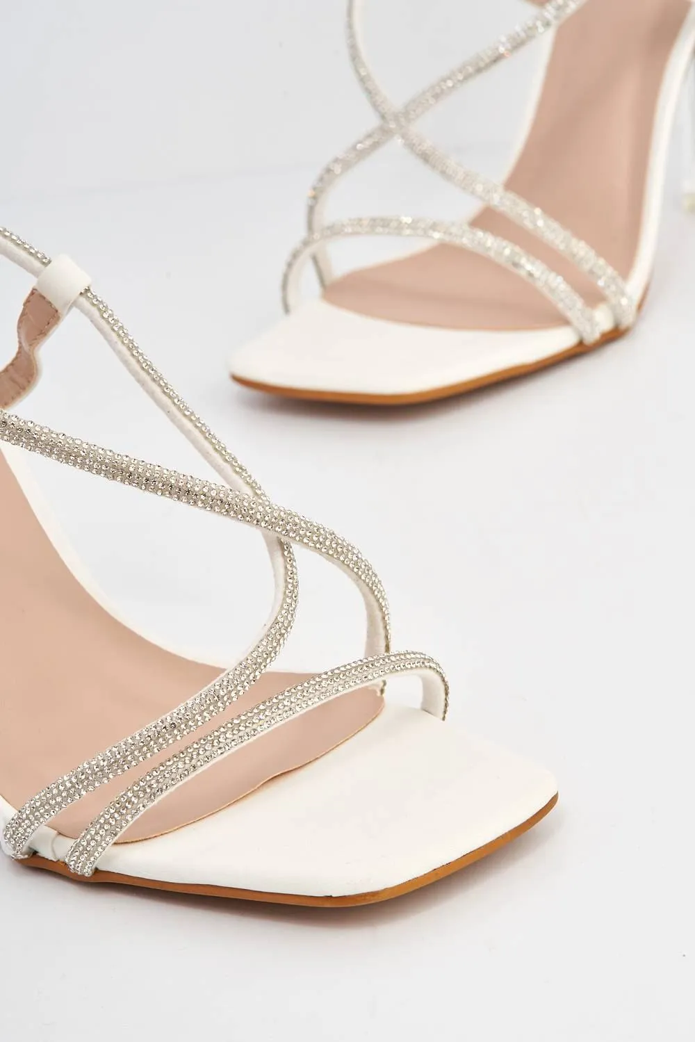 Sorrento Diamante Strap Square Toe Heel Sandal in White