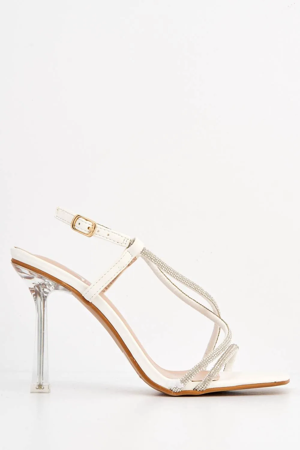 Sorrento Diamante Strap Square Toe Heel Sandal in White