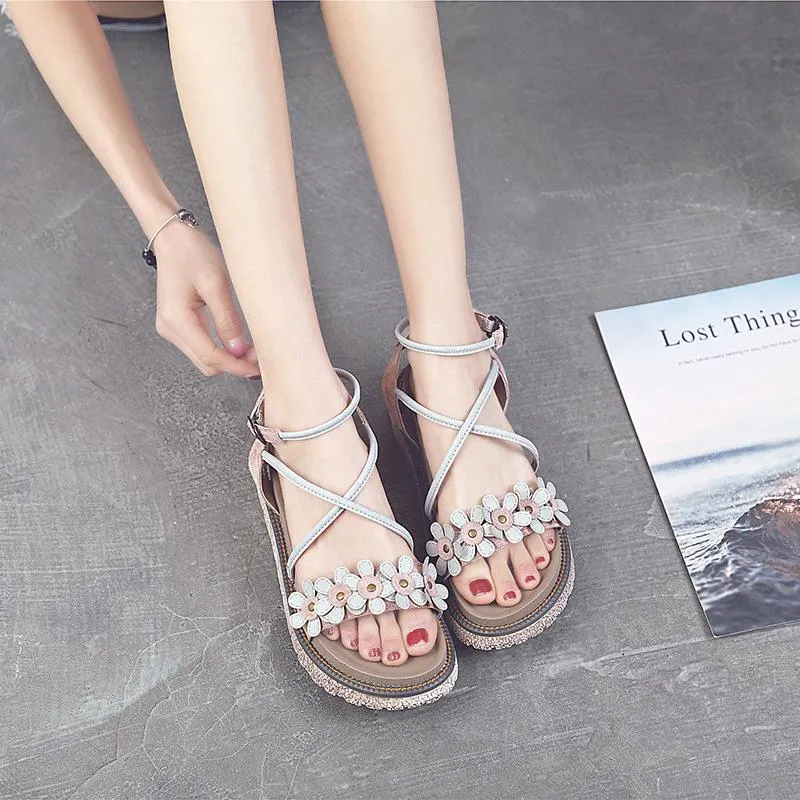 Suede Plus Size Platform Shoes Women's Floral Sandals