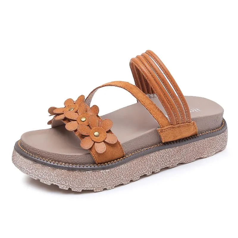 Suede Plus Size Platform Shoes Women's Floral Sandals