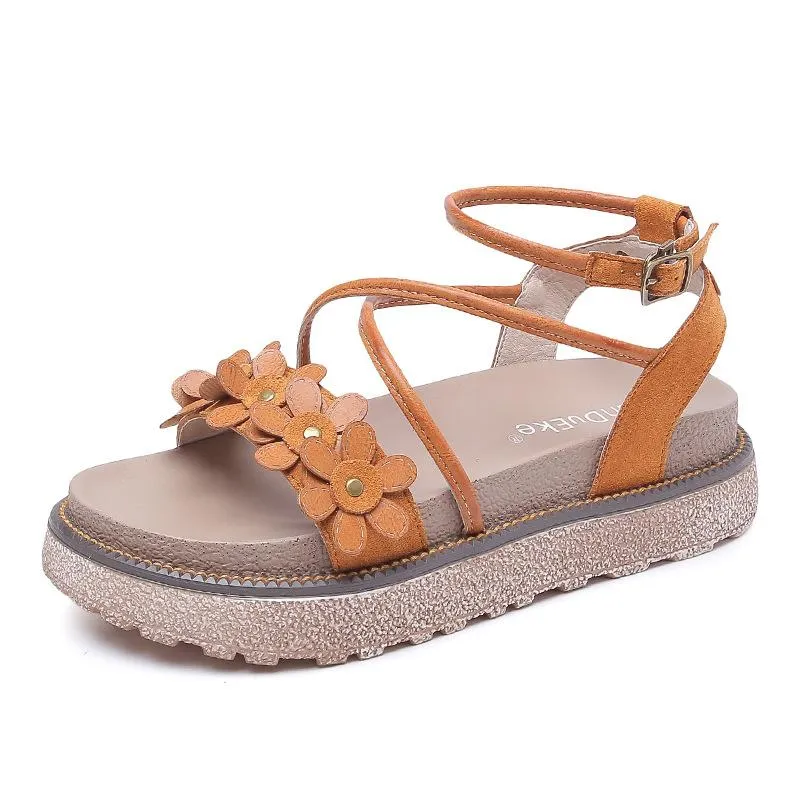 Suede Plus Size Platform Shoes Women's Floral Sandals
