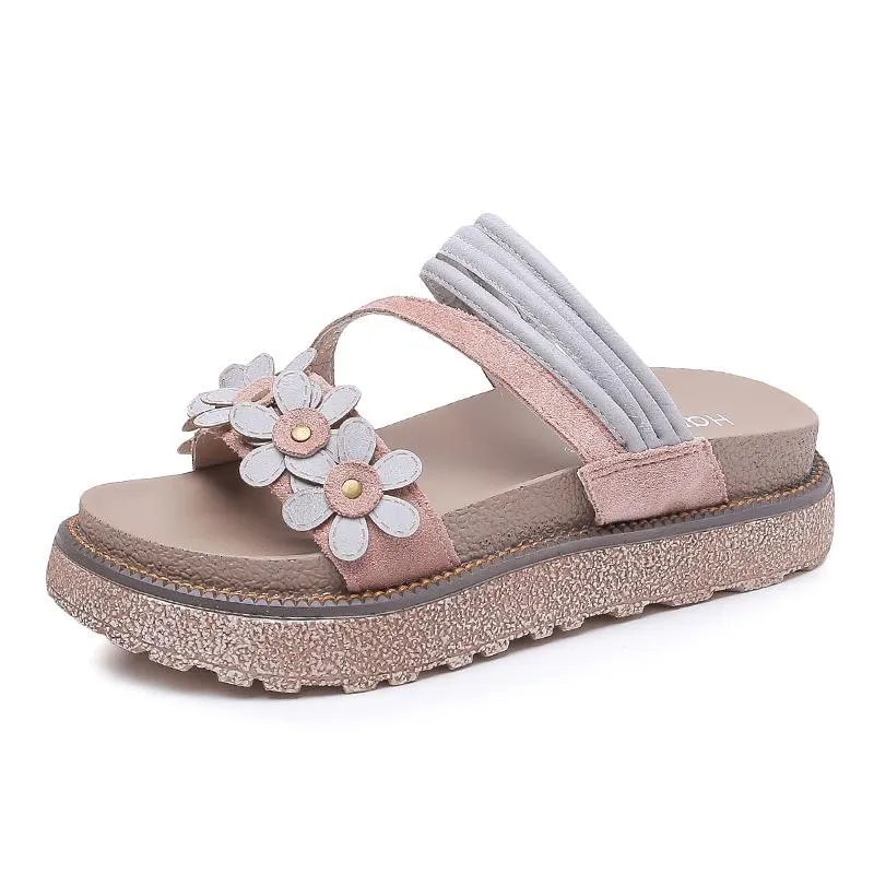 Suede Plus Size Platform Shoes Women's Floral Sandals