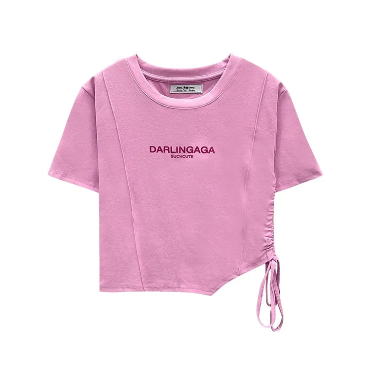Sweet Y2K Style Pink Slim Short T-shirt