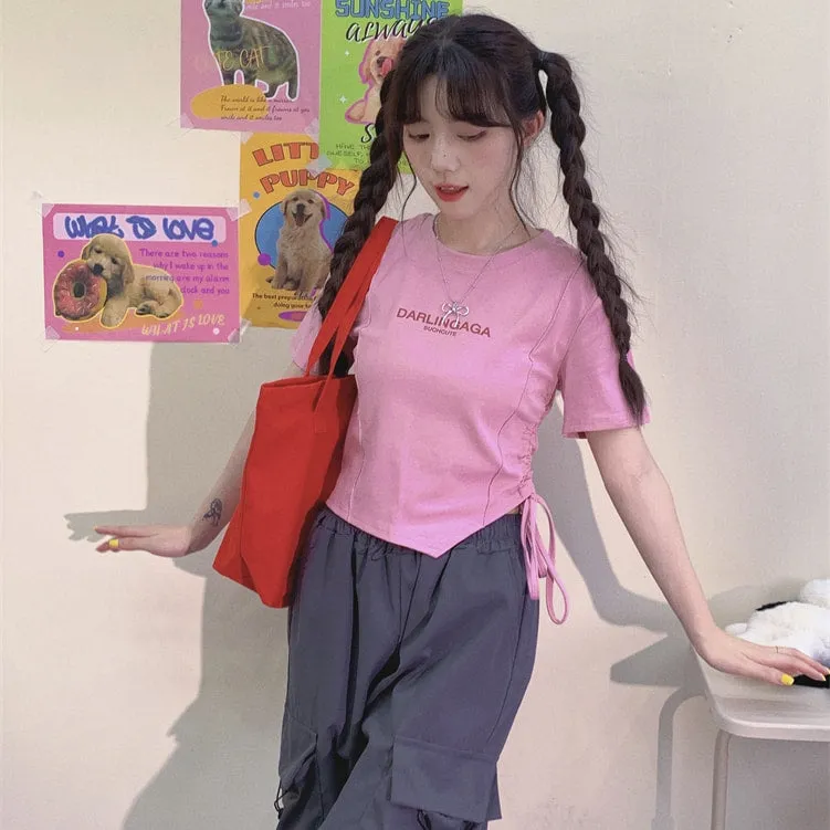 Sweet Y2K Style Pink Slim Short T-shirt