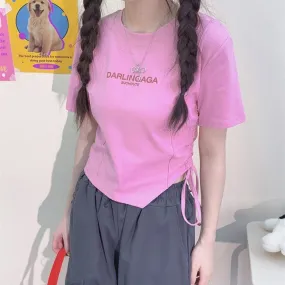 Sweet Y2K Style Pink Slim Short T-shirt