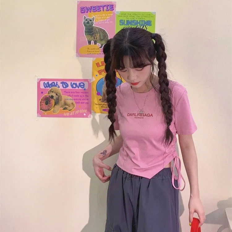 Sweet Y2K Style Pink Slim Short T-shirt
