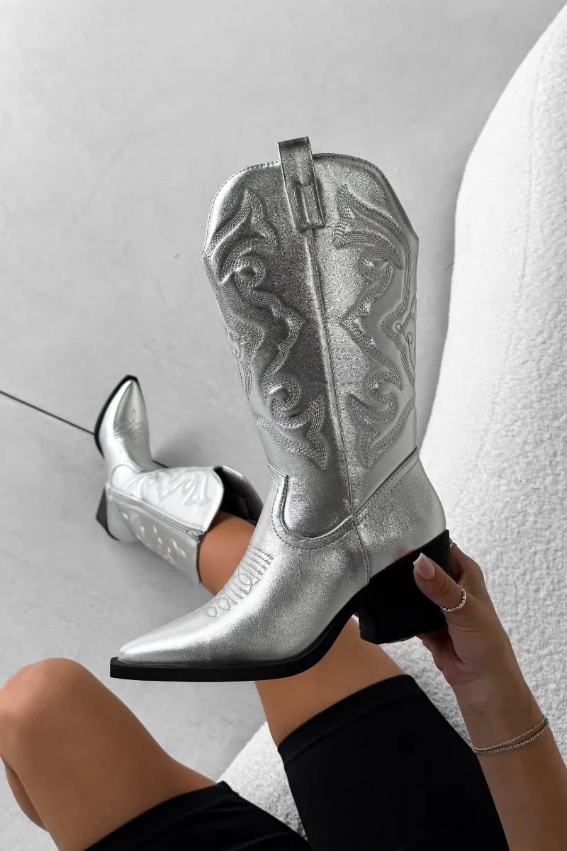 TEXX Western Cowboy Boots - Silver