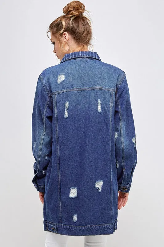The Original Denim 3/4 Sleeve Distressed Jacket