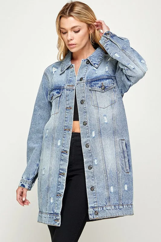 The Original Denim 3/4 Sleeve Distressed Jacket