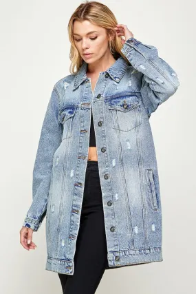 The Original Denim 3/4 Sleeve Distressed Jacket