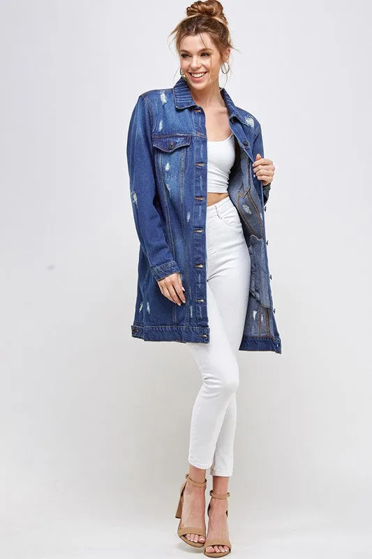 The Original Denim 3/4 Sleeve Distressed Jacket