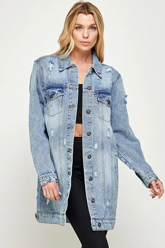 The Original Denim 3/4 Sleeve Distressed Jacket
