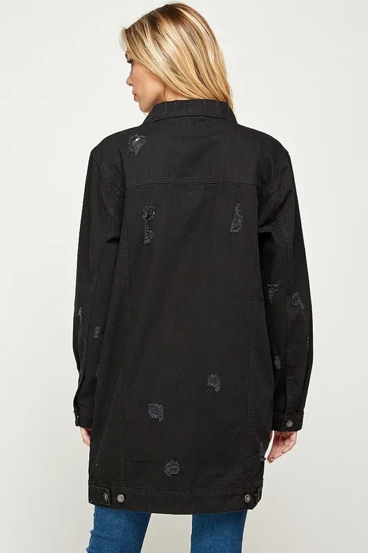 The Original Denim 3/4 Sleeve Distressed Jacket