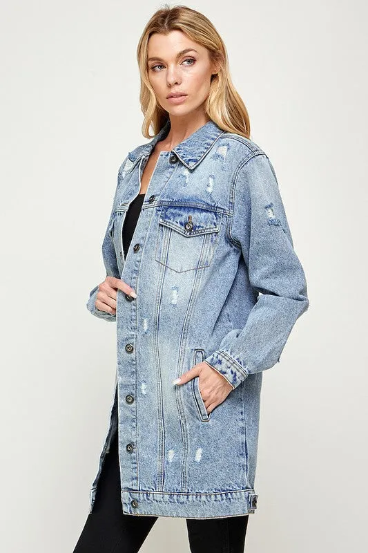 The Original Denim 3/4 Sleeve Distressed Jacket