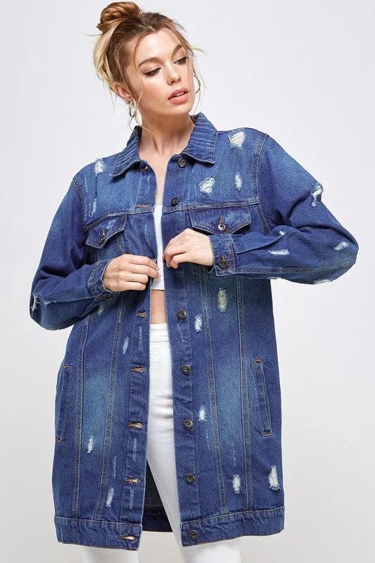 The Original Denim 3/4 Sleeve Distressed Jacket