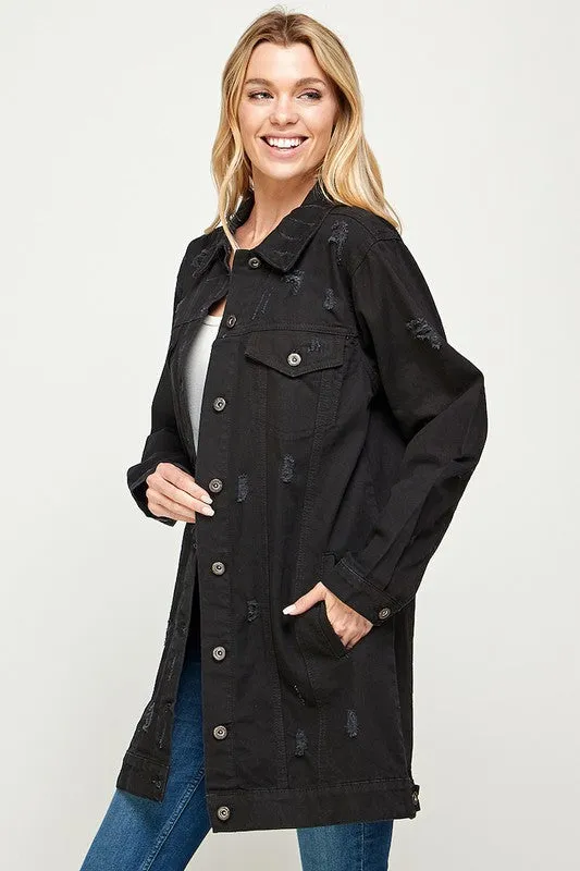 The Original Denim 3/4 Sleeve Distressed Jacket