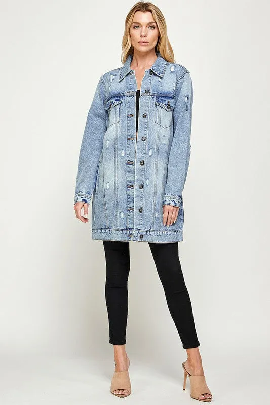 The Original Denim 3/4 Sleeve Distressed Jacket