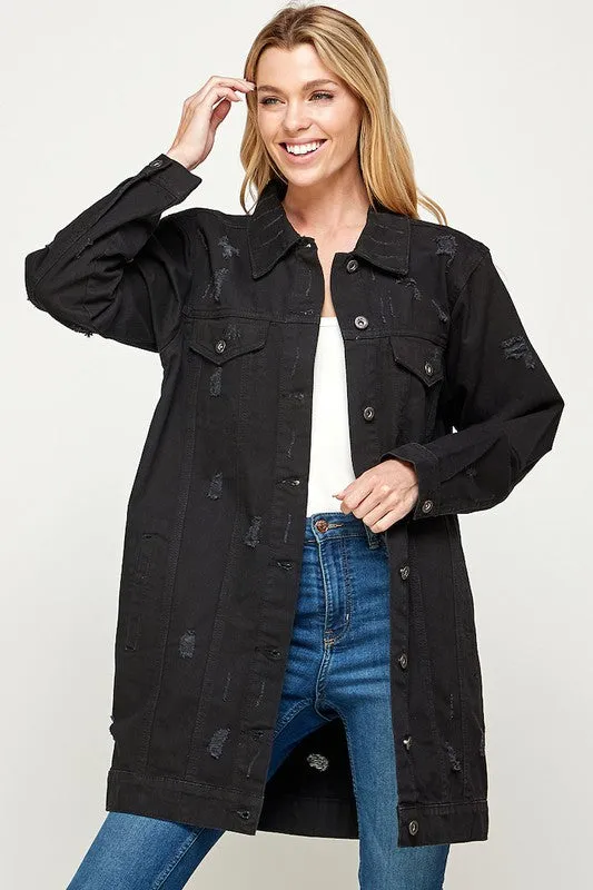 The Original Denim 3/4 Sleeve Distressed Jacket