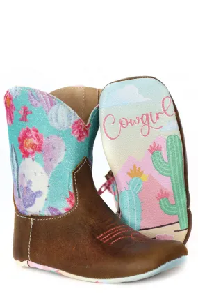 Tin Haul Infant Girls Happy Flower Brown Multi Leather Cowboy Boots
