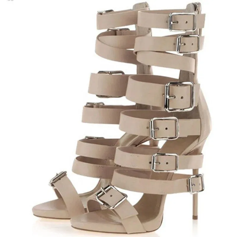 Trend4us Women's Luxury Multi-Buckled Stiletto Sandals
