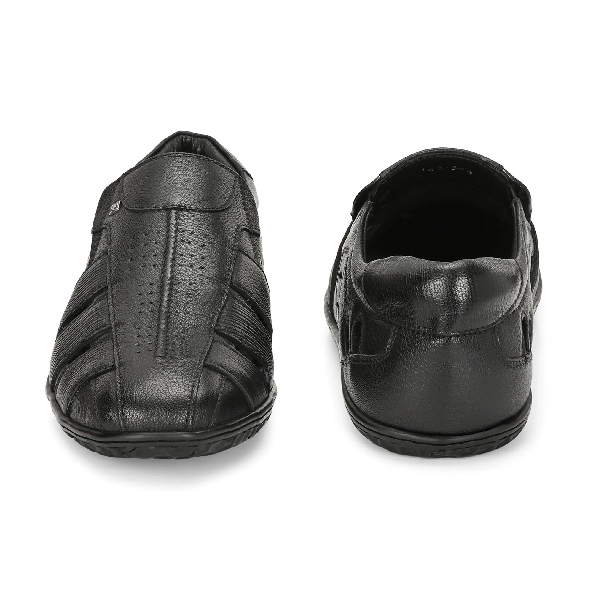 Valentino Men's Genuine Leather Black Sandals with Cushioned Footbed and Durable Rubber Sole (ROME-13)