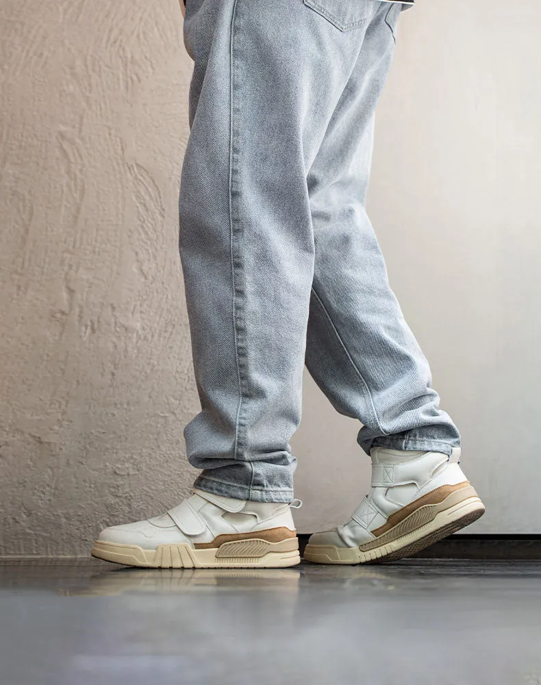 Velcro High-Top Sports All-Match White Thick-Soled Men's Casual Shoes