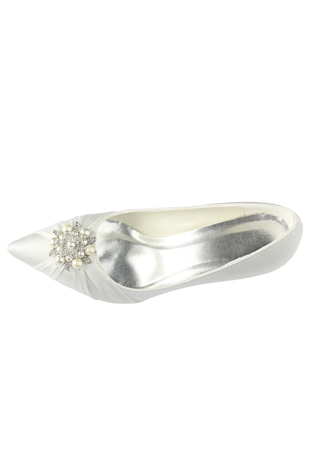Wedding Shoes Close Toe Stiletto Heel Satin With Rhinestone Ruffles