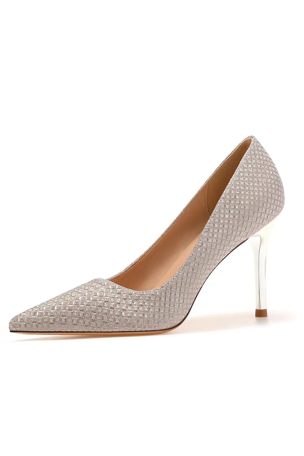 Wedding Shoes Microfiber Leather Close-Toe Stiletto Heel With Sequins